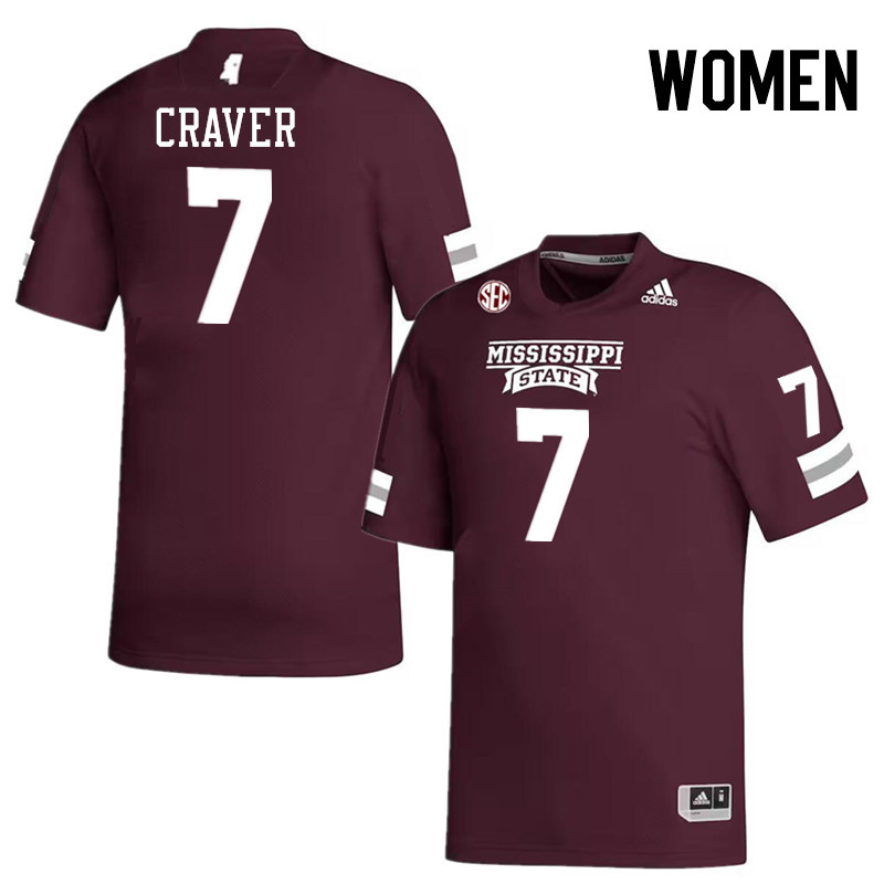 Women #7 Mario Craver Mississippi State Bulldogs College Football Jerseys Stitched-Maroon